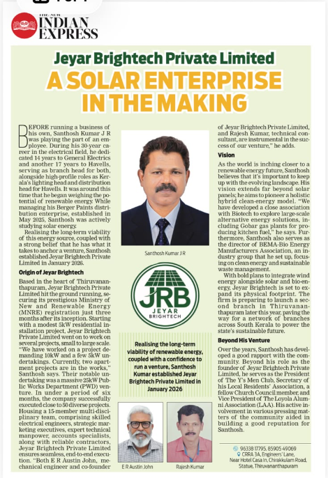 Featured in The New Indian Express - Jeyar Brightech